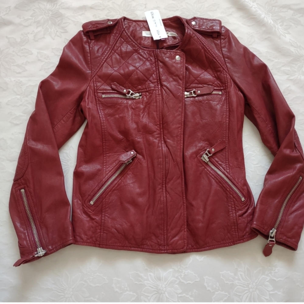 New 🎀 Isabel Marant Kady jacket quilted moto Framboise lambskin leather